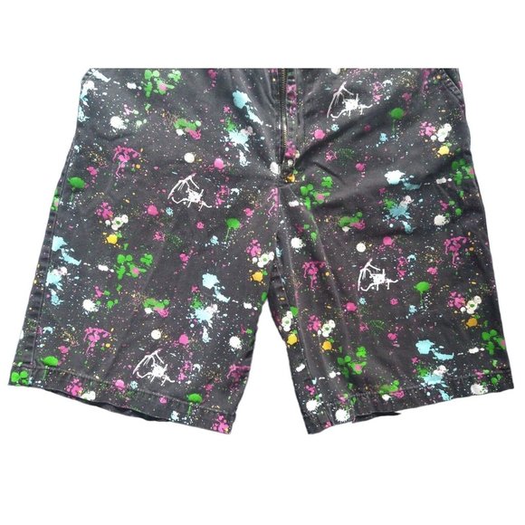 Chor Paint Splatter Multicolor Graphic Black Chino Shorts Men's Size 32 - Picture 3 of 8